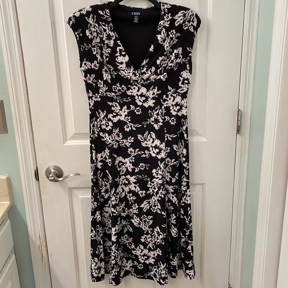Chaps Black and White Floral Dress